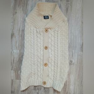 Reece & Riley Cream Cable Knit Dog Sweater Button Front Cozy Grandpa